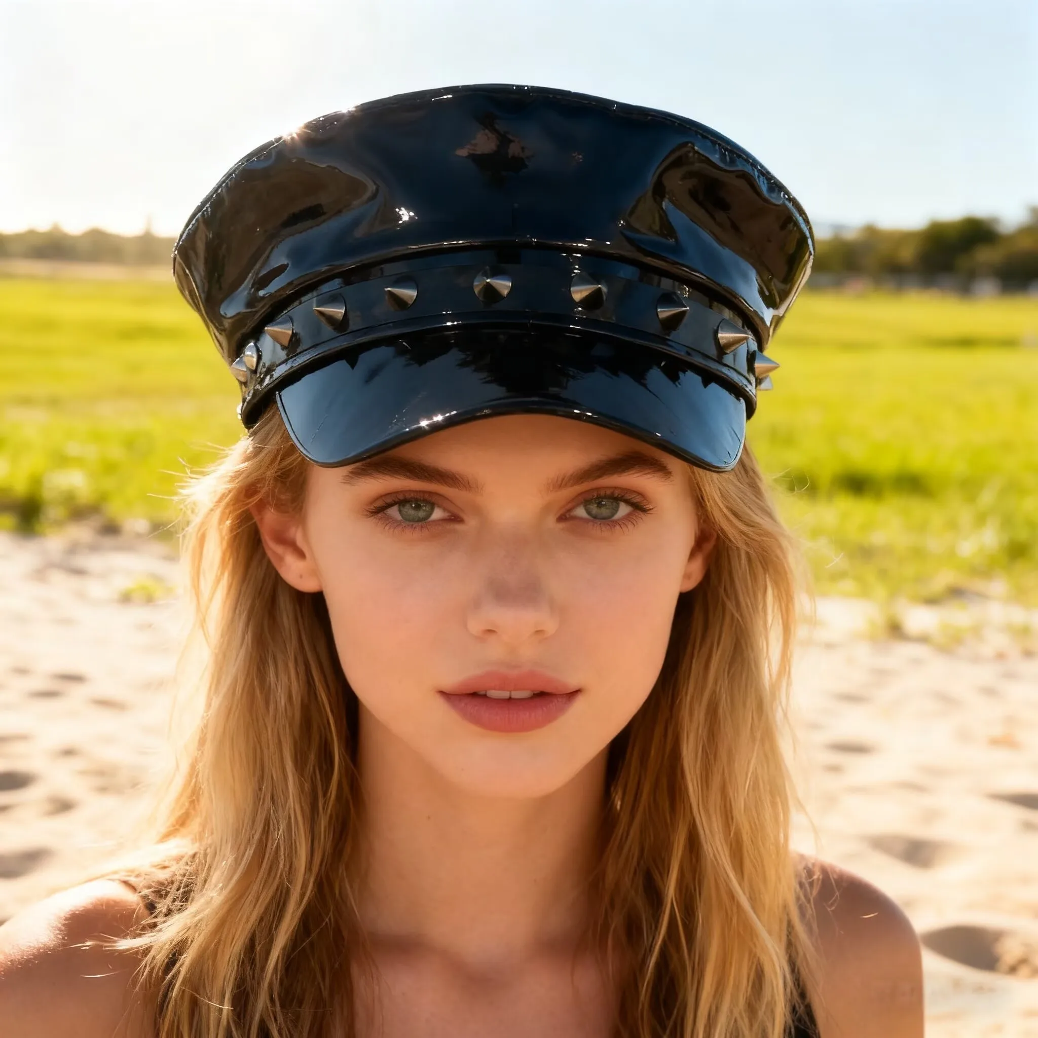 홍루안 레이저 가죽 캡틴 모자 라인스톤 & 여성용 밀리터리 캡, 레이브 페스티벌 액세서리 & 파티 캡 남성 코스프레 여성용