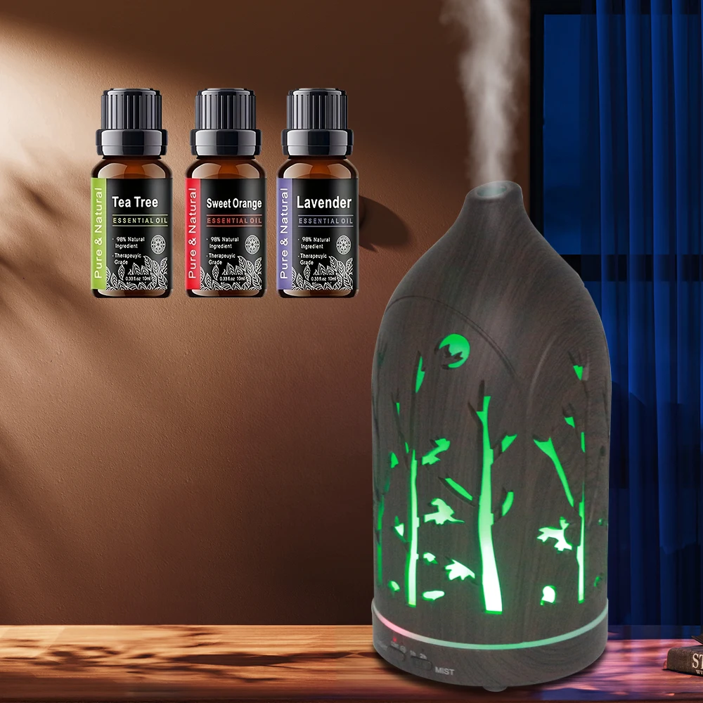 

200ml Ultrasonic Mist Humidifier With 3 bottles Essential Oil 7-Color LED Lights Deep Wood Diffuser Perfect for Home & Office