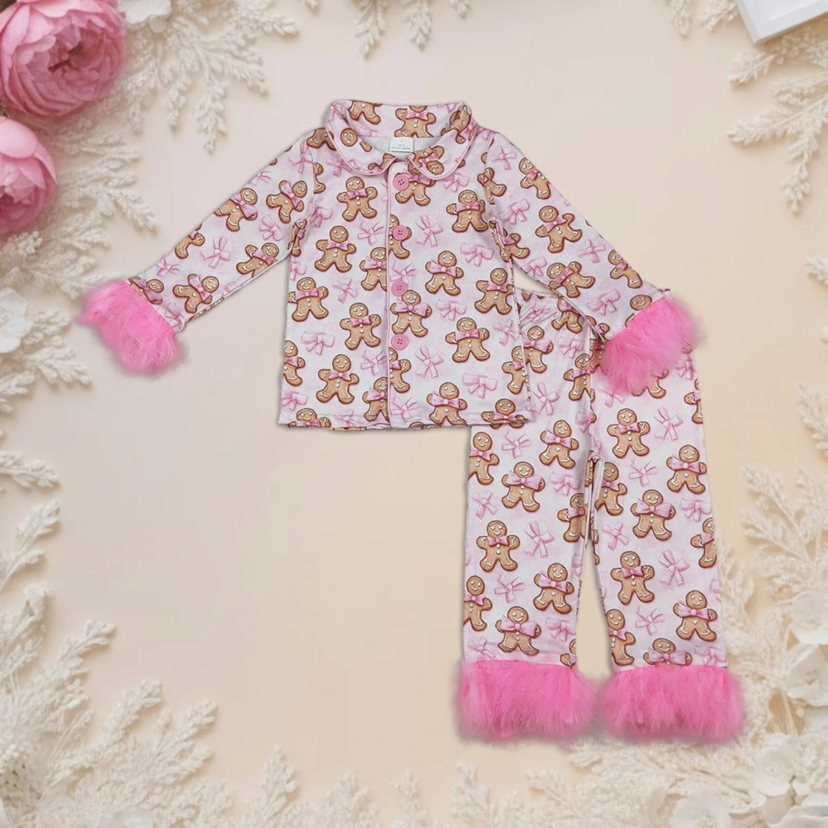 

Hot Sale Girls Pajamas Set Gingerbread Print Long Sleeve Sleepwear Kids Toddler Children Soft Cotton Nightwear Fall Homewear