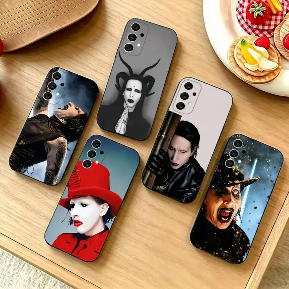 Singer M-Marilyn Manson Slim Shockproof Black Phone Case, Compatible with Samsung S20-S26,Note20,Ultra,Plus,FE,Lite