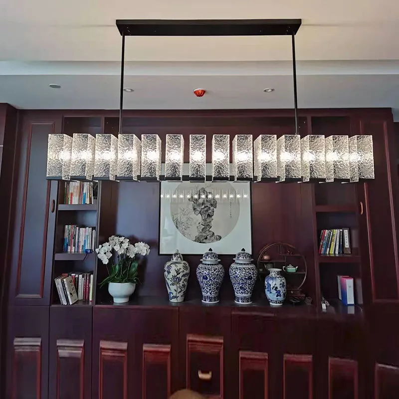 Modern Linear Glass Cube Chandelier 16 Light Textured Glass Pendant Light for Dining Room Kitchen Island Bar  Minimalist Luxury
