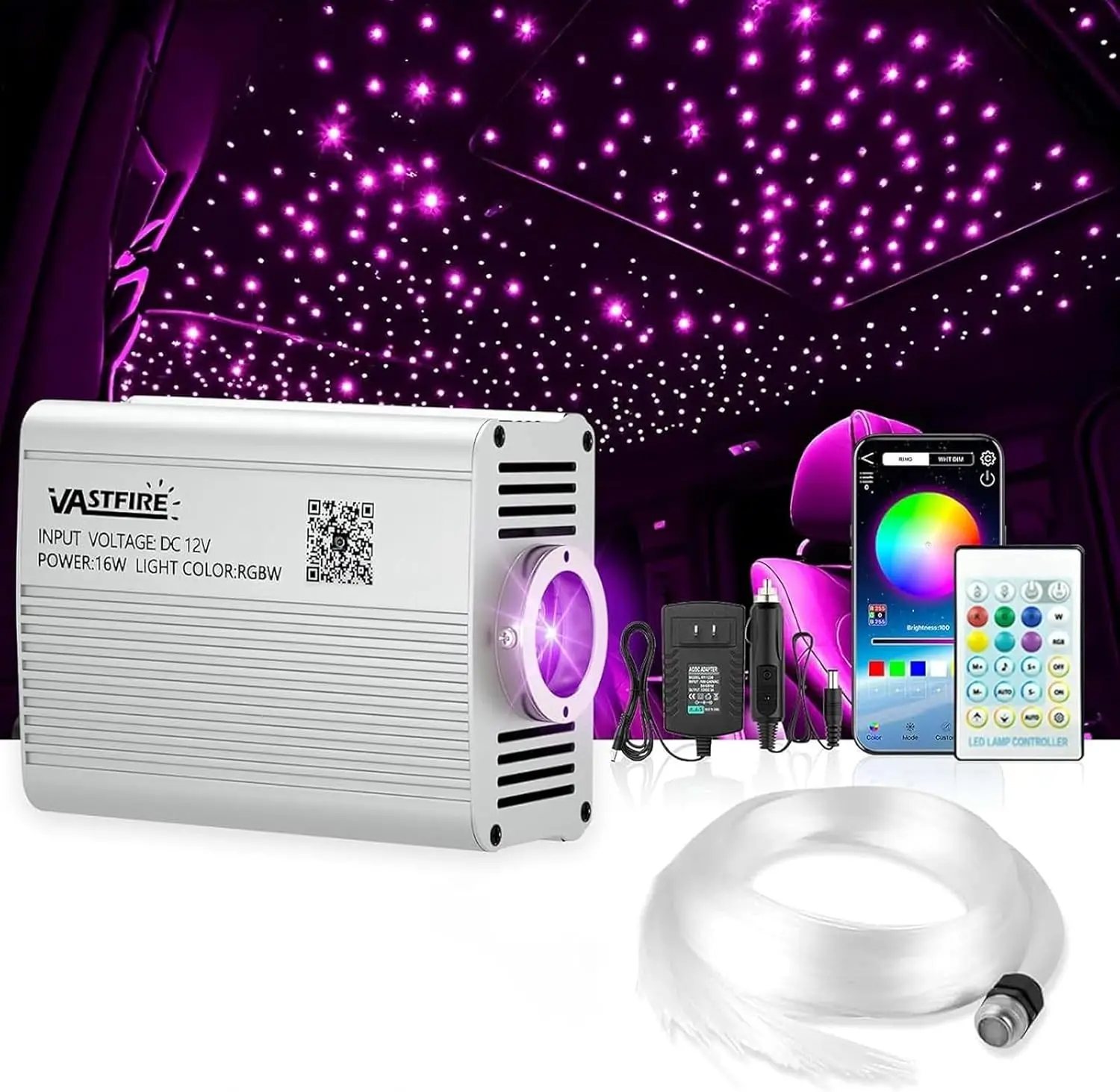 

800pcs Fiber Optic Star Lights Kit with RGBW, Twinkle & Music Sync for Car Roof or Bedroom Ceiling