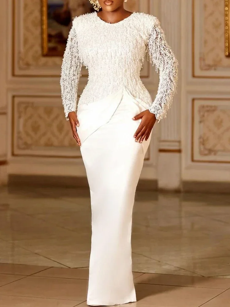 女性のための白いマキシドレス,アフリカの服,長いイスラム教徒のドレス,高品質,ファッション,女性