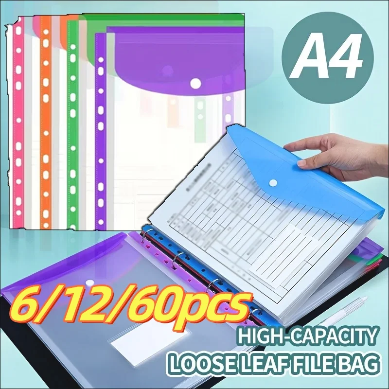 

6/12/60pcs New A4 Binder Pocket Organizer Folders, 12 Pack Expandable Folders Plastic Binder Folders with 11 Holes