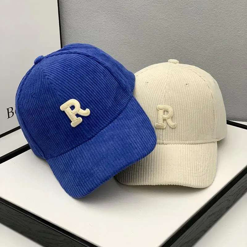 

Vintage Letter “R”Embroidery Baseball Cap Solid Color Corduroy Sports Hat Lightweight Hats For Women Men