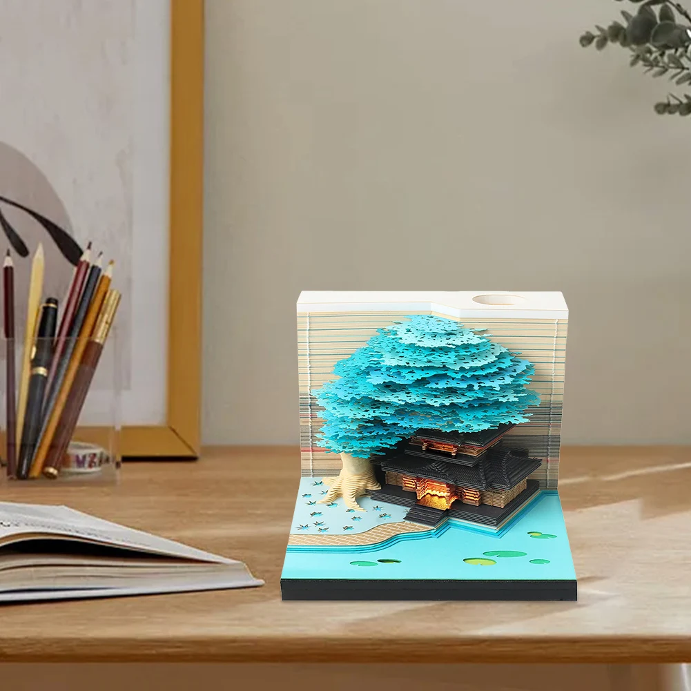 3D Desk Calendar 2025 Tear-Away 3D Paper Art Notepad with LED Light Paper Carving Calendar for House Sculpture Present
