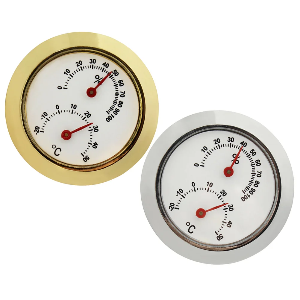 

2pcs Guitar Hygrometer Mini Humidity Thermometer Round Silver Gold for Violin Temperature Meter Guitar Accessories