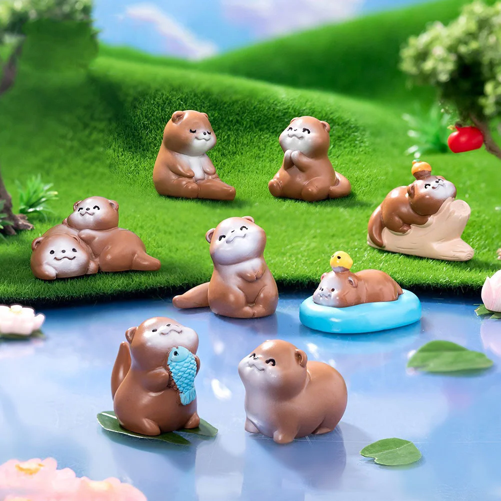 8pcs Landscaping Otters Decors Miniature Resin Animals Compact Size Desk Bookshelf Garden naments Cute Figurines Elegant