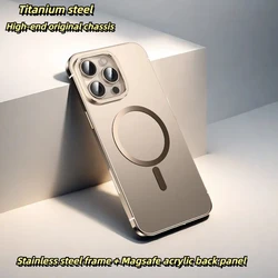 Aluminum Alloy Frame Magnetic Magsafe Matte PC Original Back Plate iPhone Case for 16 15 Pro Max Wireless Charging Protect Case
