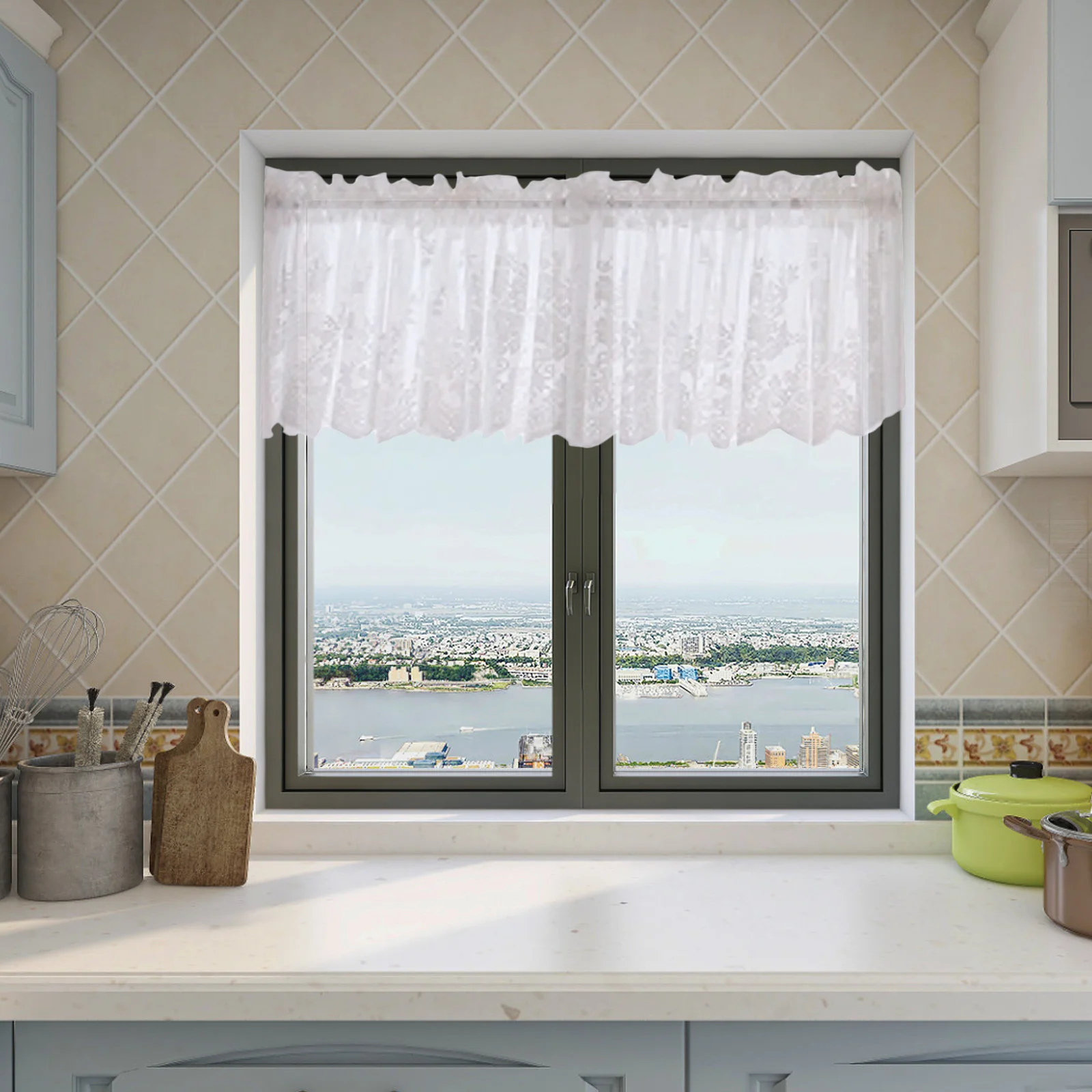 

Lace Curtains 74X61Cm Black Short Curtain Polyester Curtain For Kitchen Bathroom Balcony Children Room Decor