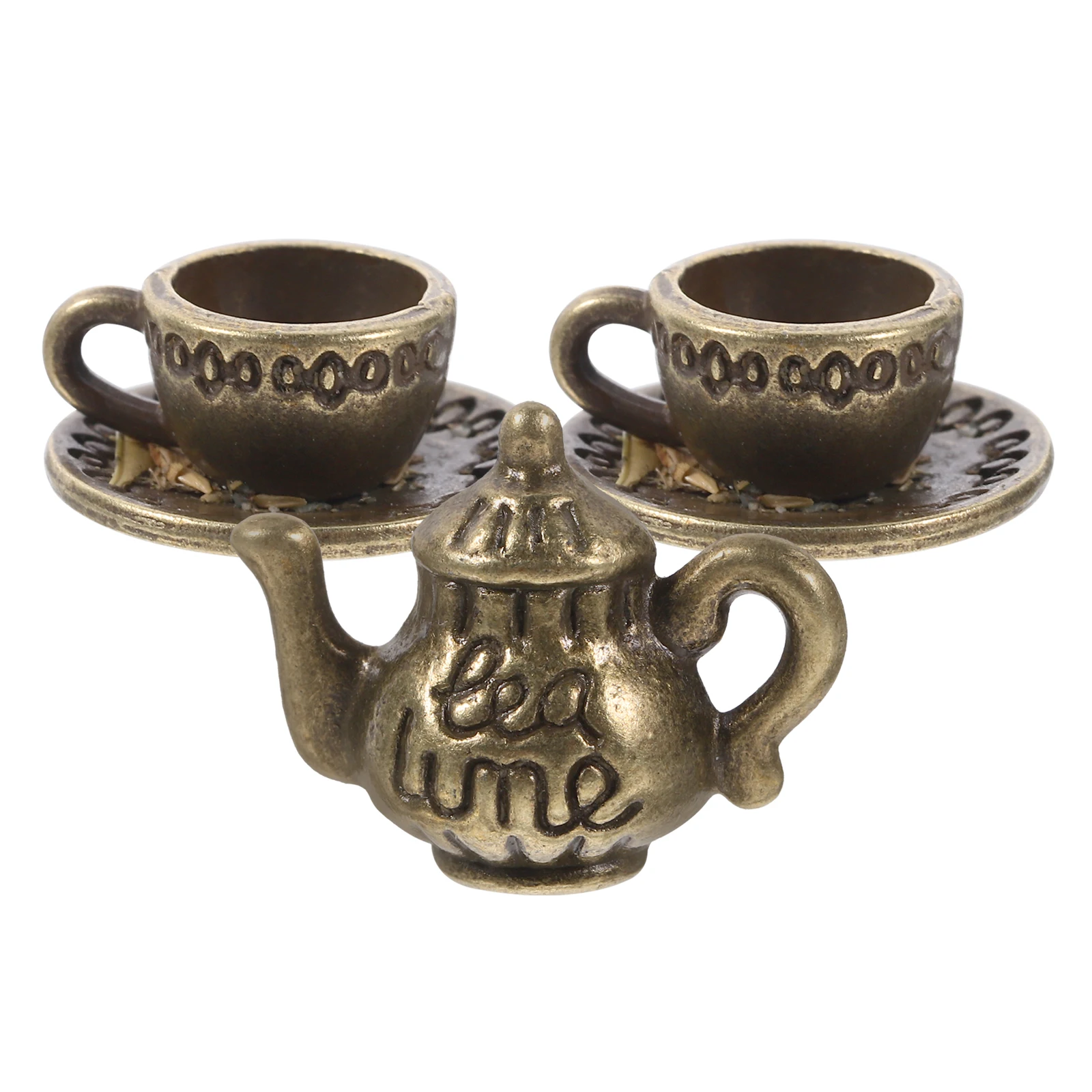 

1 set Teapot House Miniature Metal Vintage Kitchen Playset Accessories Mini House Set Pretend Tea Cups Mini Tea Set
