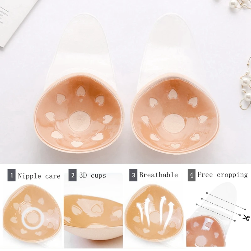 Women Push Up Bras Self Adhesive Silicone Strapless Invisible Bra Reusable Sticky Breast Lift Tape Rabbit Nipple Cover Bra Pads