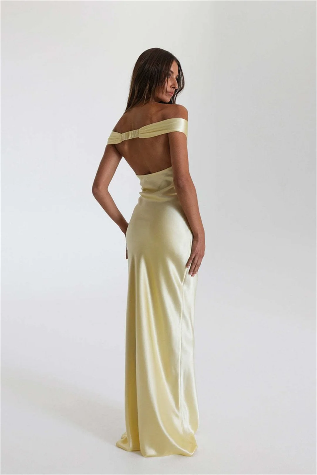 Robe de soirée longue en soie, épaules dénudées, douce et Sexy, plissée, robe de Cocktail, robes d'invitées pour fête de mariage, fête de Festival d'anniversaire