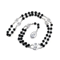 The Seven Bitter Rosary Church Catholic Wood Beads Virgin Pendant Necklace Religious Jewelry Black Red