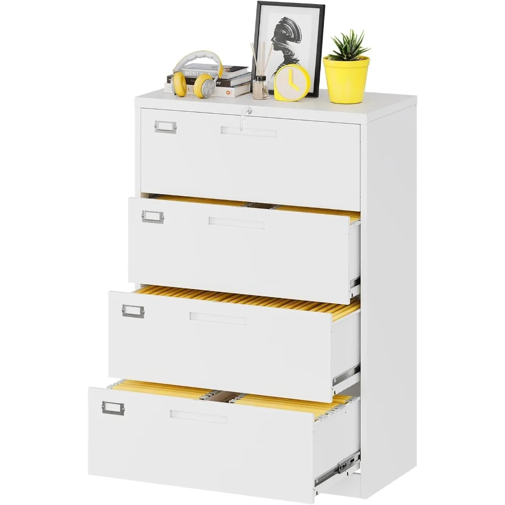 

Lateral File Cabinet with Lock, 4 Drawer Large Metal Filing Cabinet,Home Office Lockable Storage Cabinet for Hanging Files