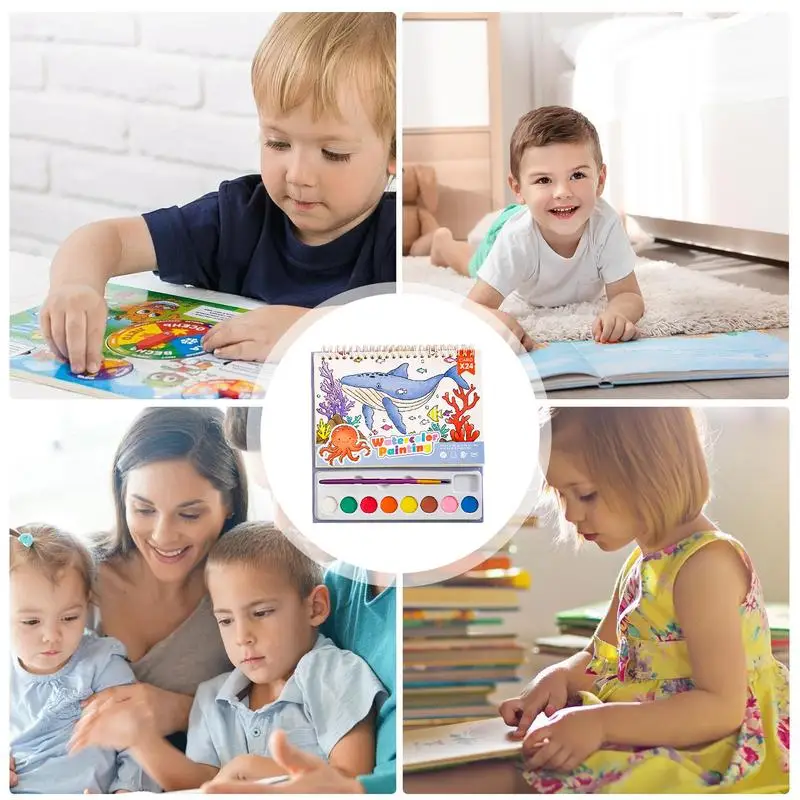 Aquarel Verfsets Voor Kinderen 24 Pagina 'S Waterkleuren Verf Kinderen 8 Kleuren Reisfeest Kunst En Handwerkkits Met Borstel Voor Kinderen