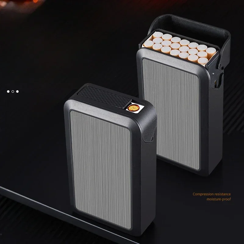 Funny Cigarette Case with Lighter USB Rechargeable Tungsten Cigarette Lighter Portable 20-pack Capacity Cigarette Storage Box