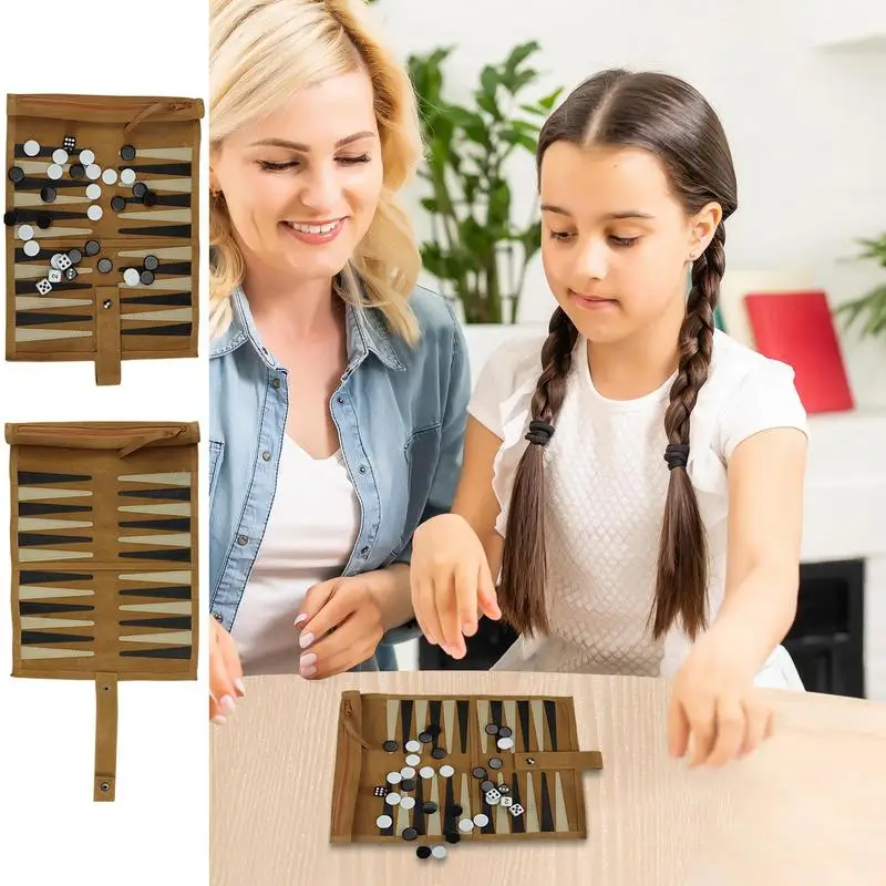 

Backgammon Board Game Portable Travel Board Games Set Classic Chess Board Roll Up Strategy Backgammon Game Set for Kids