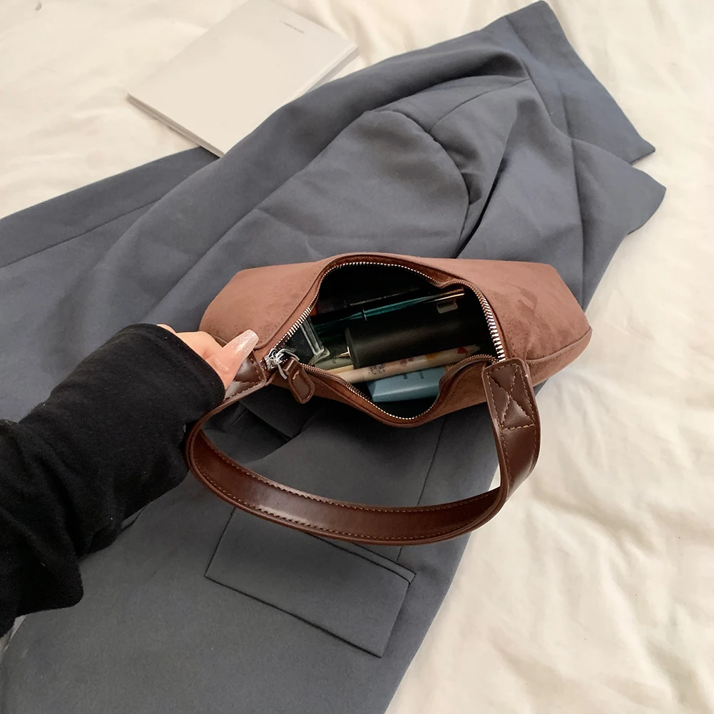 Borsa a tracolla da donna in pelle scamosciata con chiusura a cerniera Borsa sotto le ascelle Mini borsette alla moda Borsa piccola per viaggi di lavoro