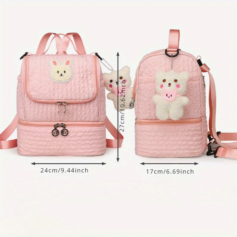 Double Shoulder Mommy Bag Fashionable Little Bear Mother and Baby Bag Large Capacity Carrying Milk Bag Diaper Bag Backpack