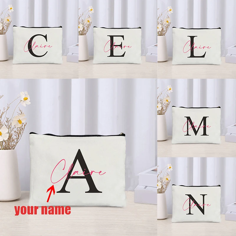 Personalized Name A-Z Monogram Makeup Bag Back To School Gift Pencil Case Floral Custom Bridesmaid Gifts Gift for Coworker