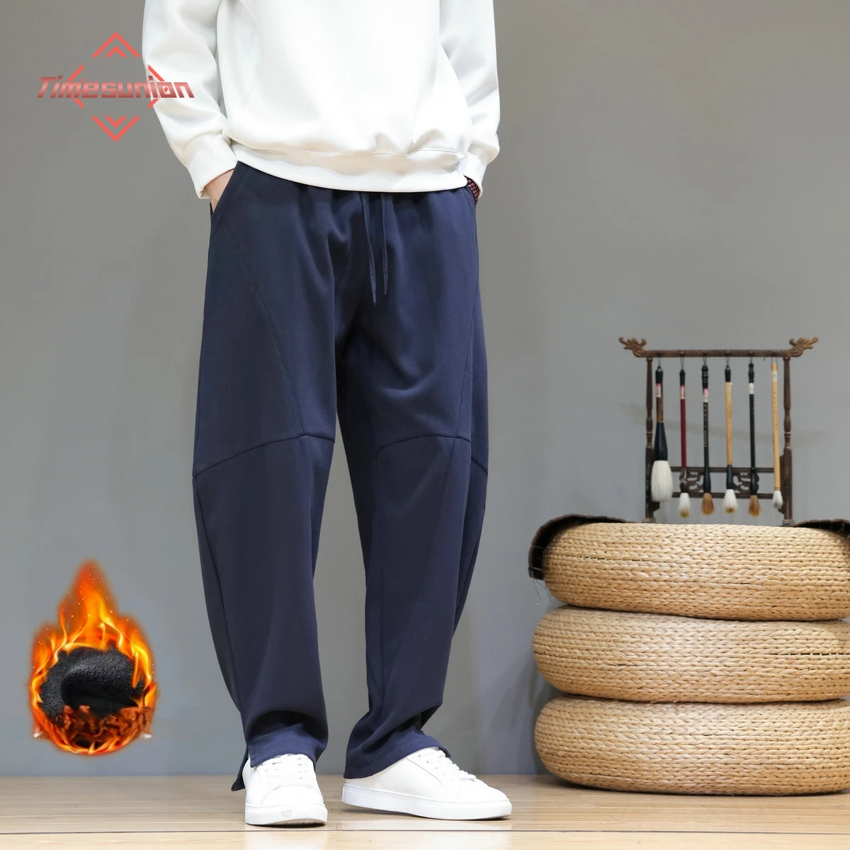 

Мужские бархатные широкие брюки Харлан, удобные зимние брюки свободного кроя, свободные брюки в китайском стиле