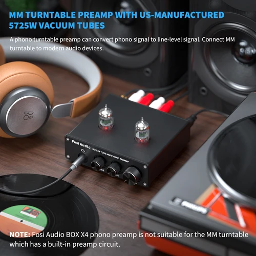 Imagen 2 del producto Preamplificador de Audio Fosi para tocadiscos, preamplificador de fonógrafo con amplificador de tubo de vacío de 5725W, caja HiFi X4