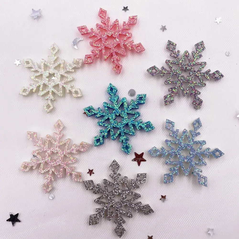 New 40mm Glitter Composite Gold Powder Cloth  Christmas Snowflakes Patches Wedding Appliques Making Hairpin DIY Craft XE31