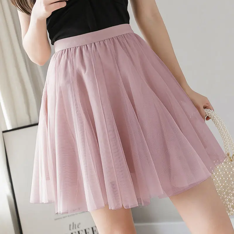 Y2K Summer Pleated Short Mesh Tulle Tutu Skirt Women Korean Fashion Casual A-LINE White Wedding Club Party Mini Skirts Tennis