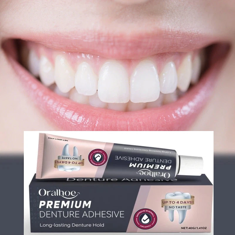 

Сильный клейкий крем для протезов, безопасная формула, удобная натуральная долговечная фиксация для рассыпных вставных зубов для верхних и нижних протезов