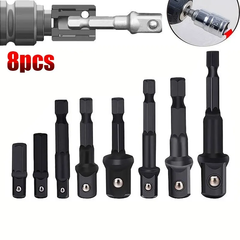 8pcs Hexagonal Handle Shank Adapter Sleeve Square Head Socket Extension Rod Electric Screwdriver Drill Connection Conversion Rod