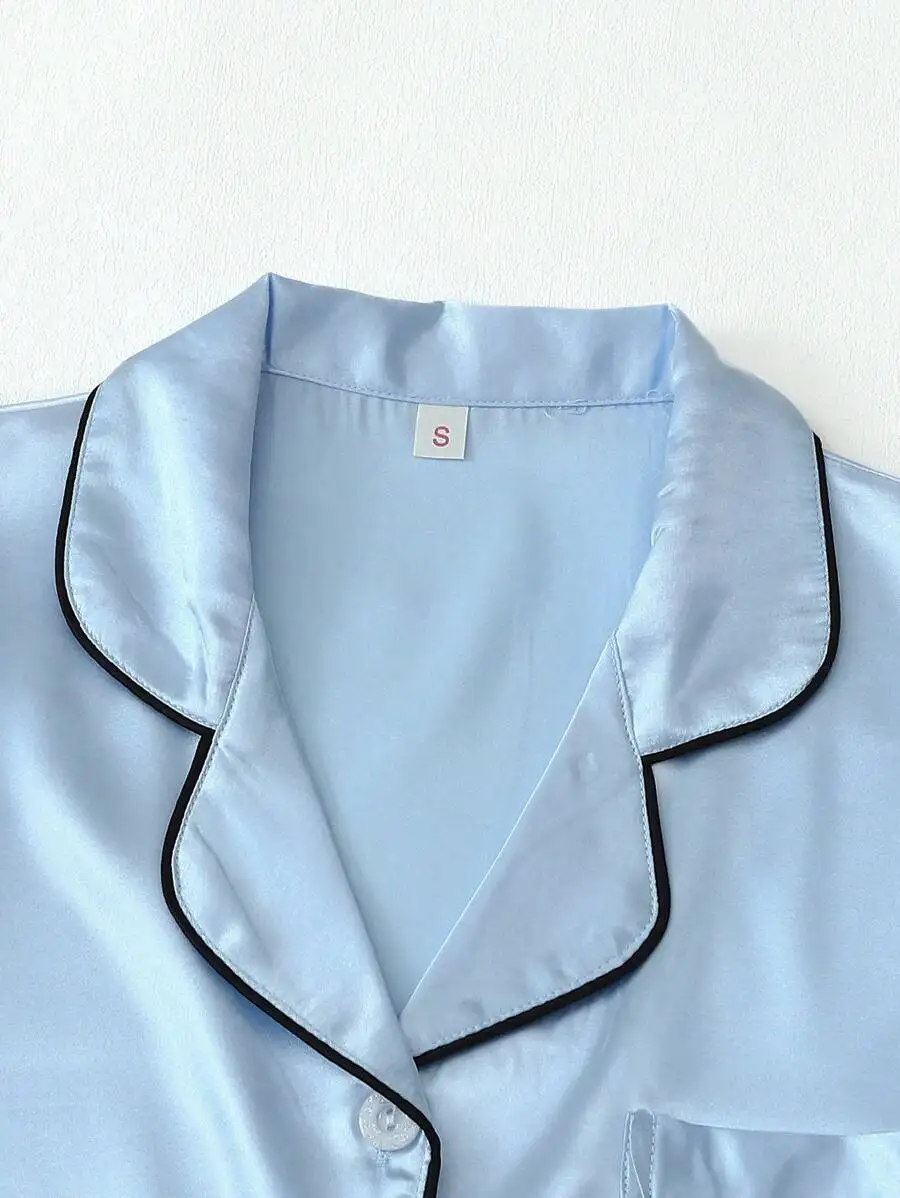 Satin Pajama Set Short Sleeve Lapel Shirt Bowknot Shorts Women Sleepwear Home Clothes