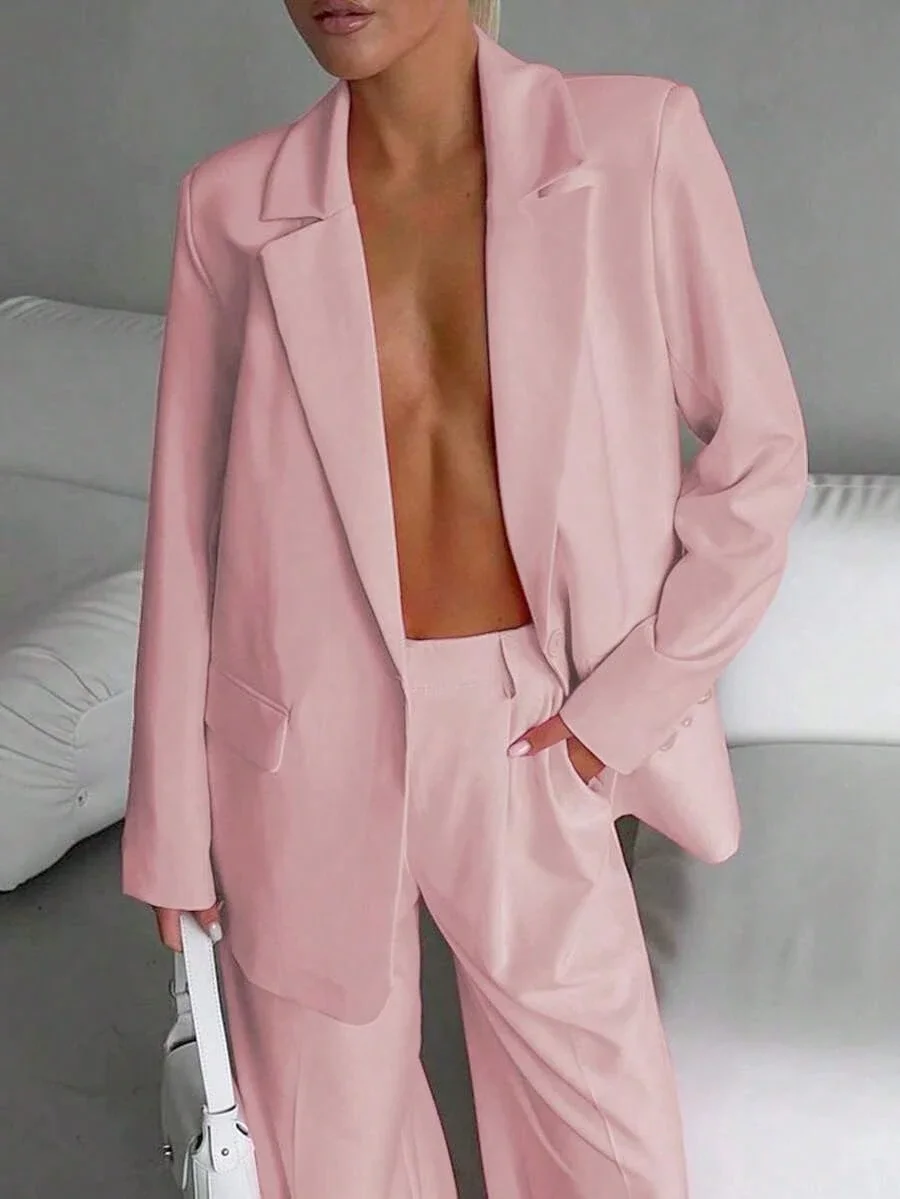 

Элегантный деловой повседневный костюм-двойка с одной пуговицей и заостренными лацканами, женский брючный костюм