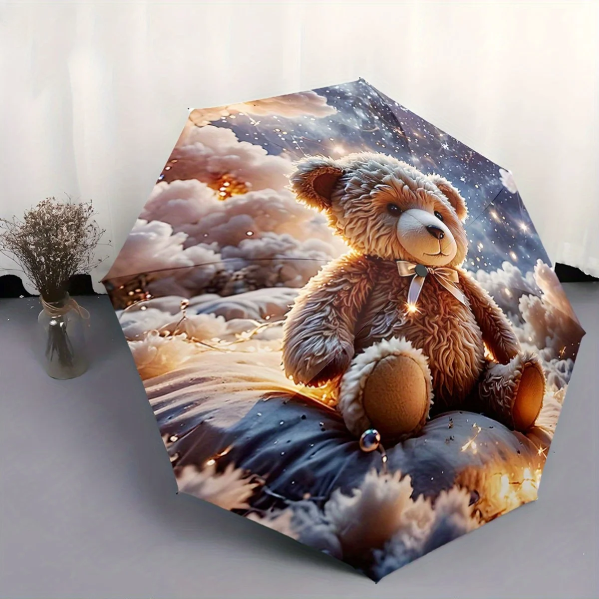 

Автоматический складной зонт с дизайном «Мишка Тедди» и мерцающими огнями — портативный складной зонт с 8 спицами для всех сезонов, Pe