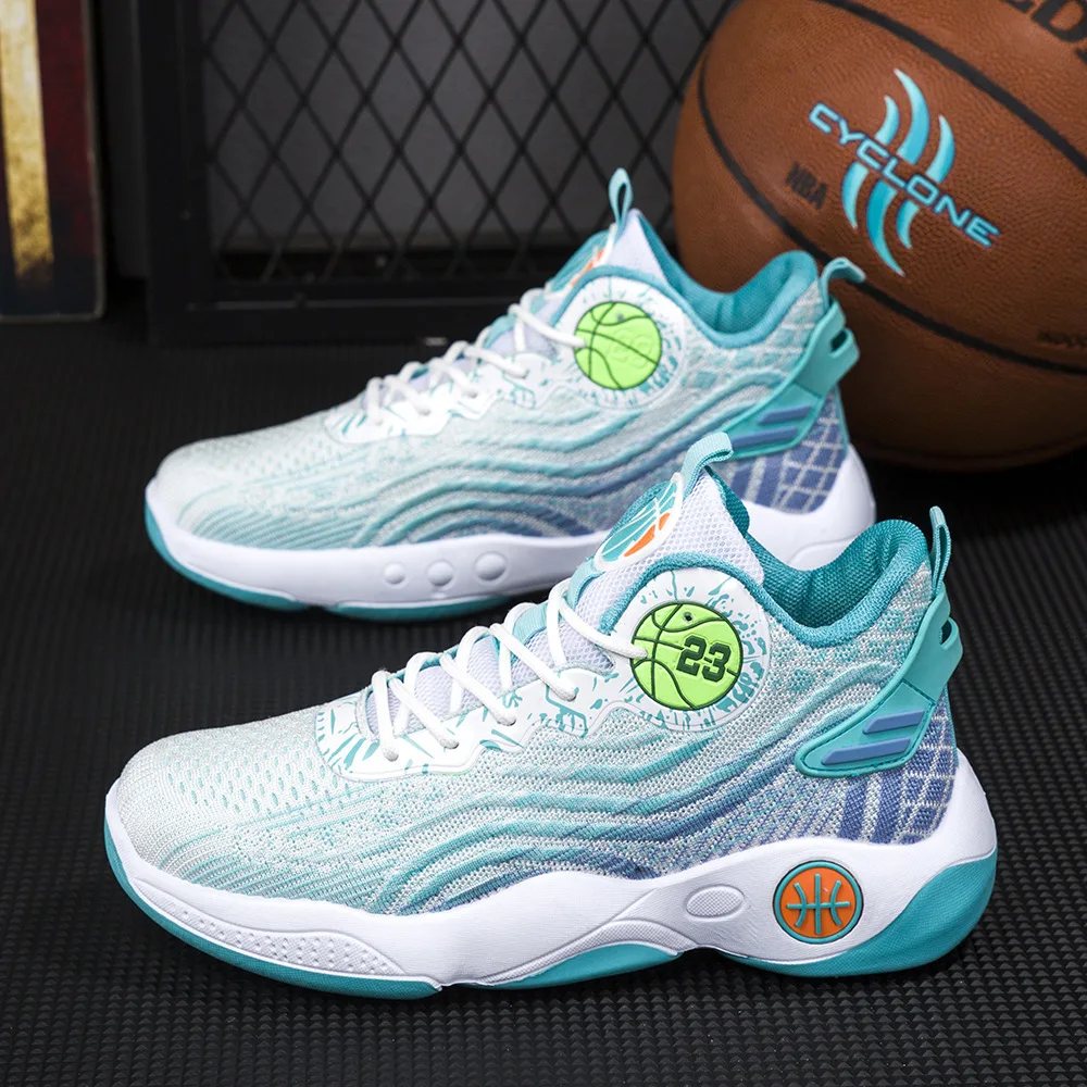 Basketball shoes flying mesh surface breathable anti-slip wear-resistant lightweight soft sole high-top fashion sports shoes