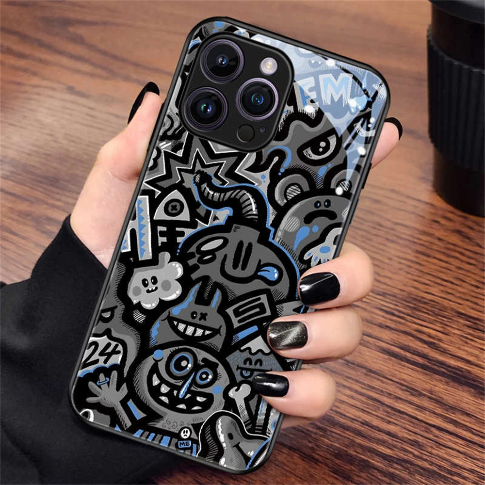 

All Saints' Day Graffiti Design Luminous Glass LED Call Light Up Flash Phone Case Cover For iPhone 16 15 14 13 12 11 Pro Max XS