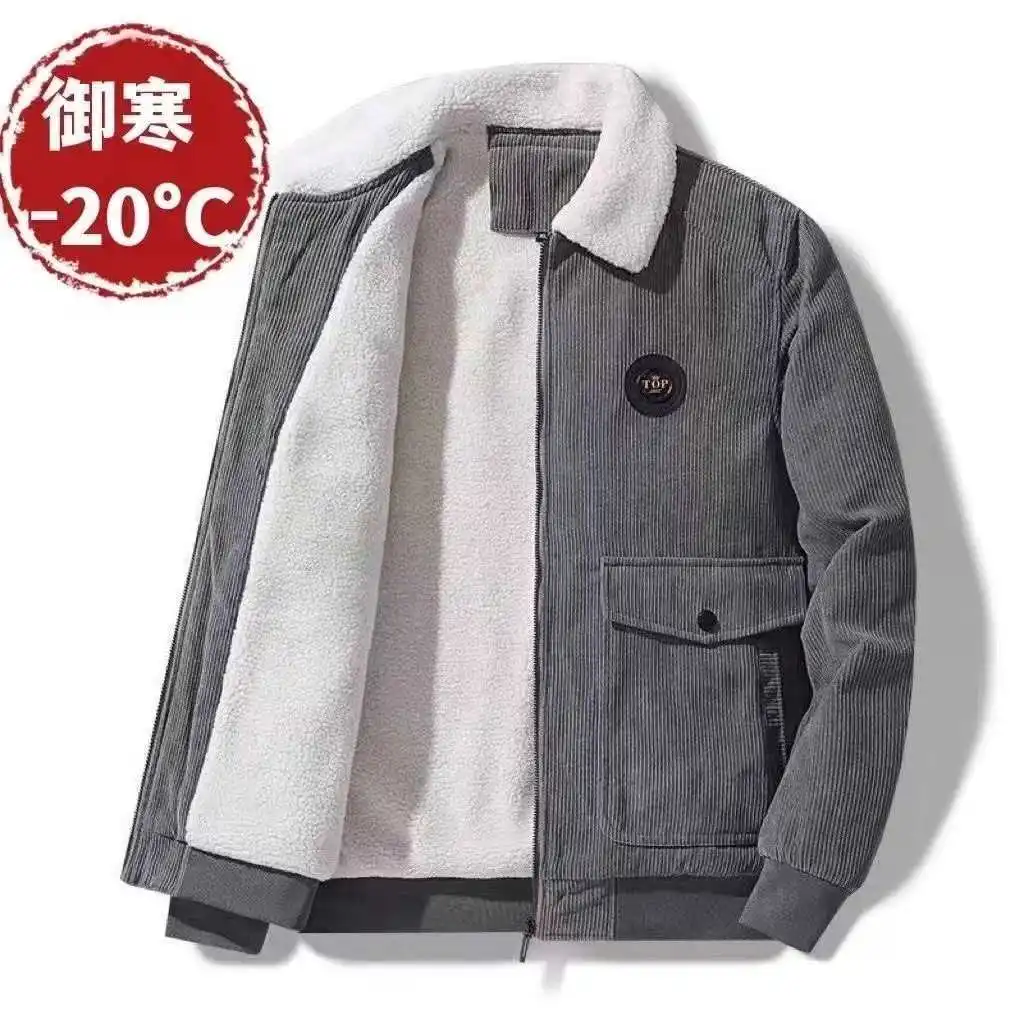 

2025 new autumn and winter men's coat with thick velvet loose casual workwear corduroy jacket for men