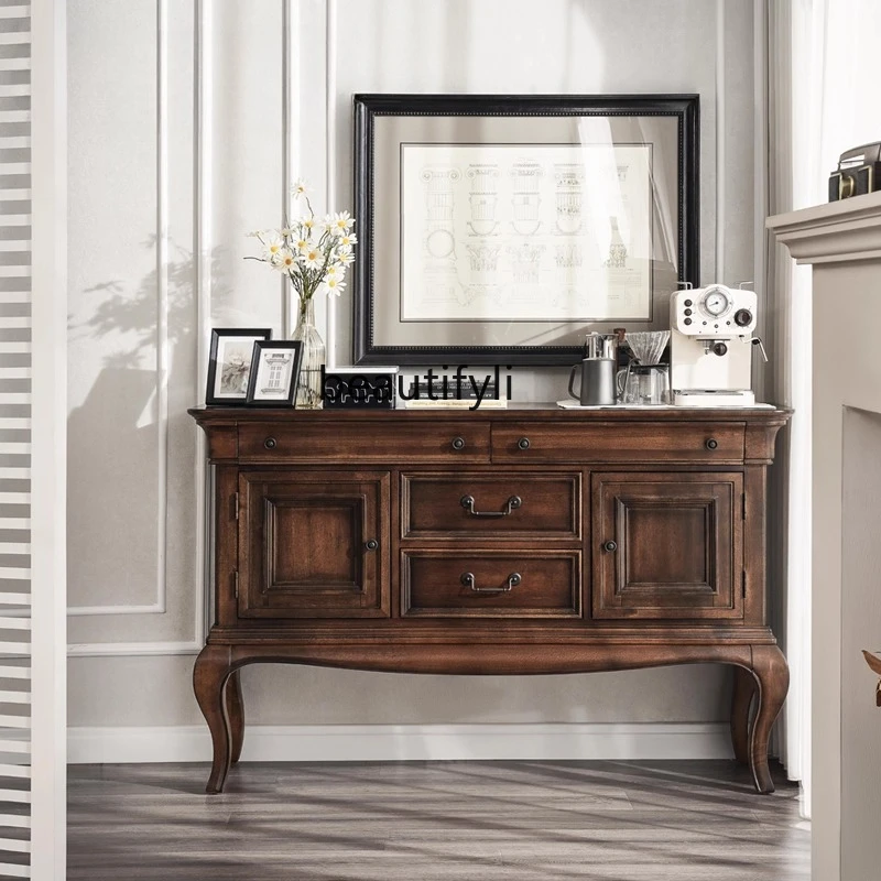 

Modern Classic Solid Wood Wall Cabinet Fashion Retro Sideboard Natural Wood Brown Storage Cabinet