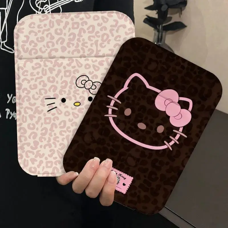 

Зеркало для макияжа Hello Kitty с леопардовым принтом для женщин, настольное, с откидной крышкой, для девочек, защитное, портативное, для хранения, офисный аксессуар