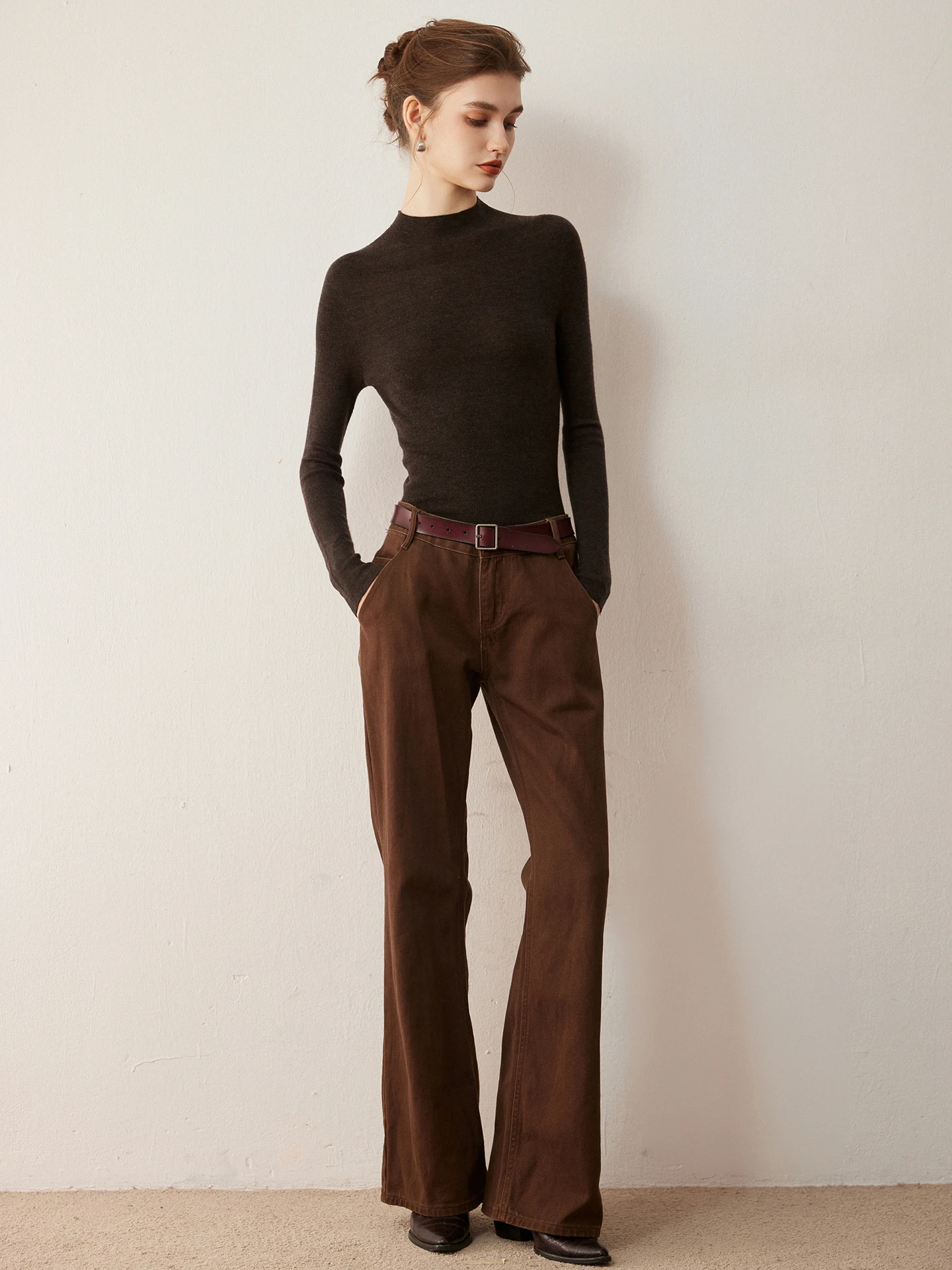 

Machine Washable 100% Wool Sweater Women Mock Neck Pullover Spring Autumn Winter Basic Long Sleeve Fine Wool Knitwear Slim Top