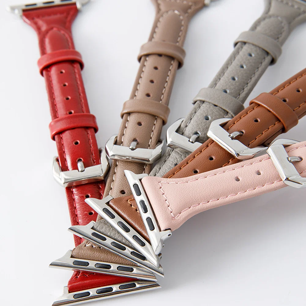 Slim leather strap for Apple Watch band ultra 49mm series 10 42mm/46mm 38/41/45mm sport bracelet iWatch 9 7 8 SE 6 5 4 40mm/44mm