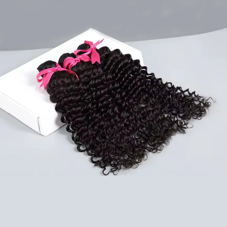 28 30 32 بوصة موجة عميقة البرازيلي 3 4 حزم الشعر البشري 12A 100% غير المجهزة لحمة مزدوجة حزم سوداء طبيعية نسج ملحقات