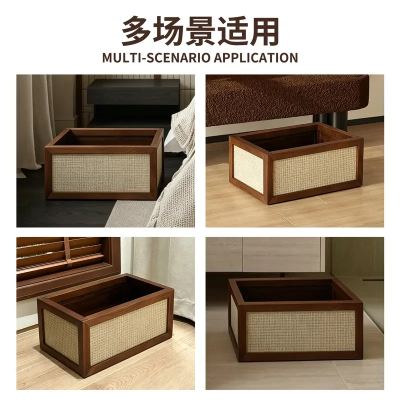 Natural Rattan Laundry Basket North American Walnut Wicker Hamper for Hotel Homestay Dirty Clothes Storage Organizer