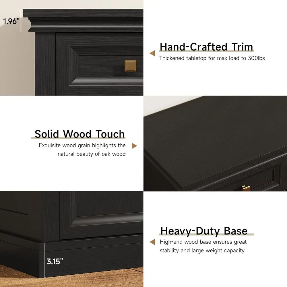 خزانة جانبية كبيرة للتخزين باللون الأسود مع أدراج، وخزانة قهوة للمطبخ لغرفة المعيشة والمدخل