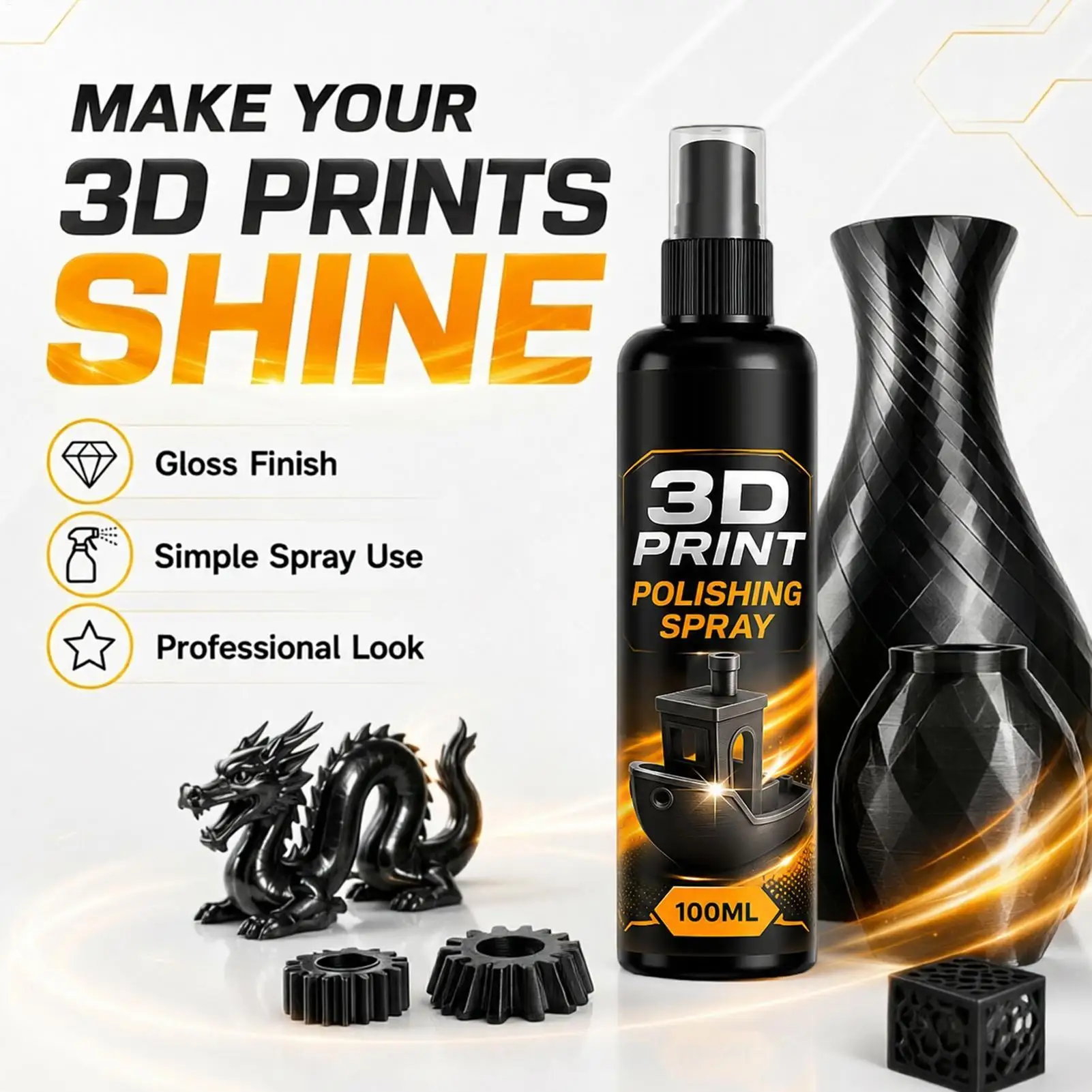 3D Print Polishing Spray Gloss Enhancer for PLA PETG ABS Models, Miniatures Props, Easy Surface Shine Finishing