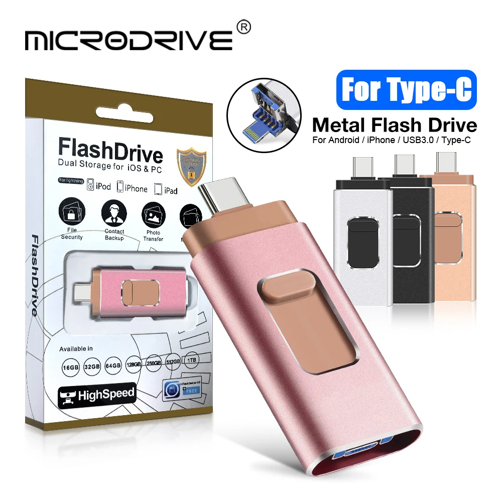 Unidad Flash USB OTG 4 en 1, 32gb, 64gb, 128gb, 256gb, 512gb, unidad de memoria tipo C para teléfonos Android Samsung iphone X 8 7