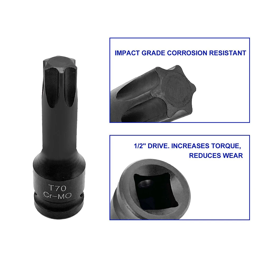 Podofo 10-teiliges Schlagschrauber-Innensechskant-Bit-Set 1/2 Zoll T20 T25 T30 T80 Schlagschraubernuss-Set für Autoreparatur in der Garage – Detail 2