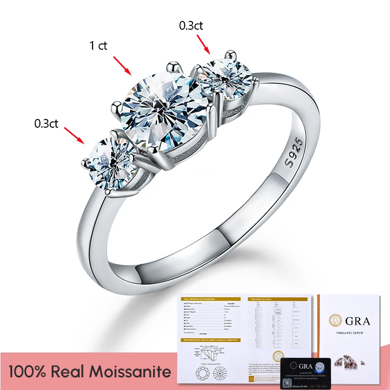 Stylever Shiny Real 1CT D Color Moissanite Diamond Wedding Rings For Women Original 925 Sterling Silver Luxury Quality Jewelry