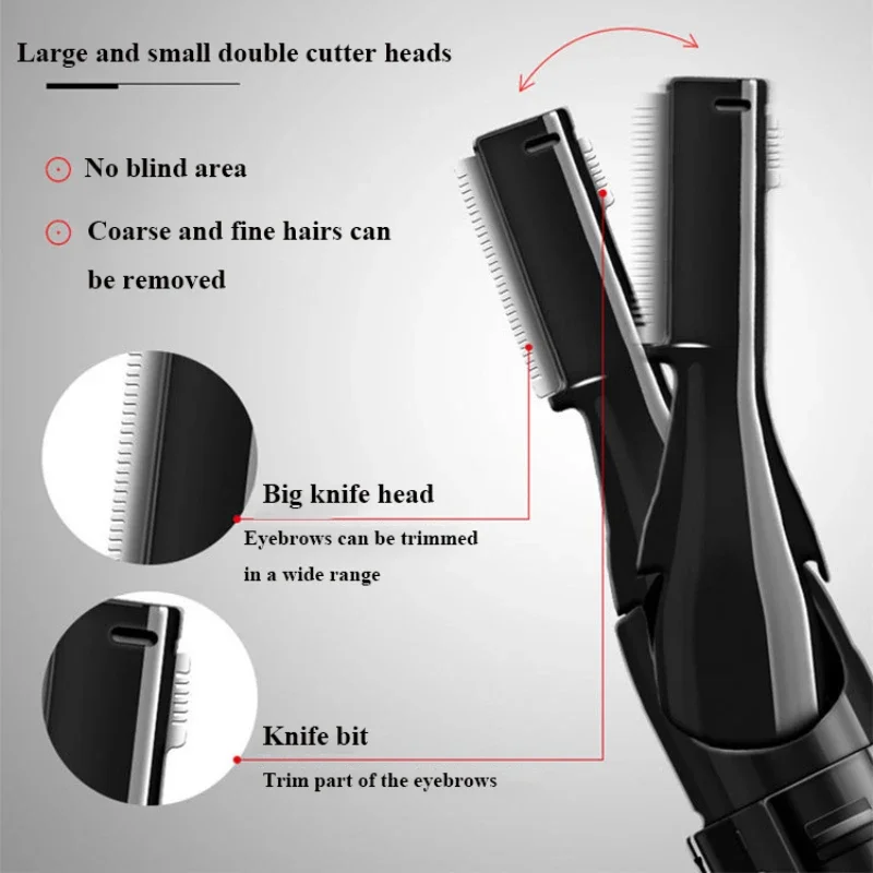 Electric Eyebrow Trimmer Razor Brow Shaping Portable Shaving with Duals Cutter Head Design Washable Hair Trimmer Razor Tools