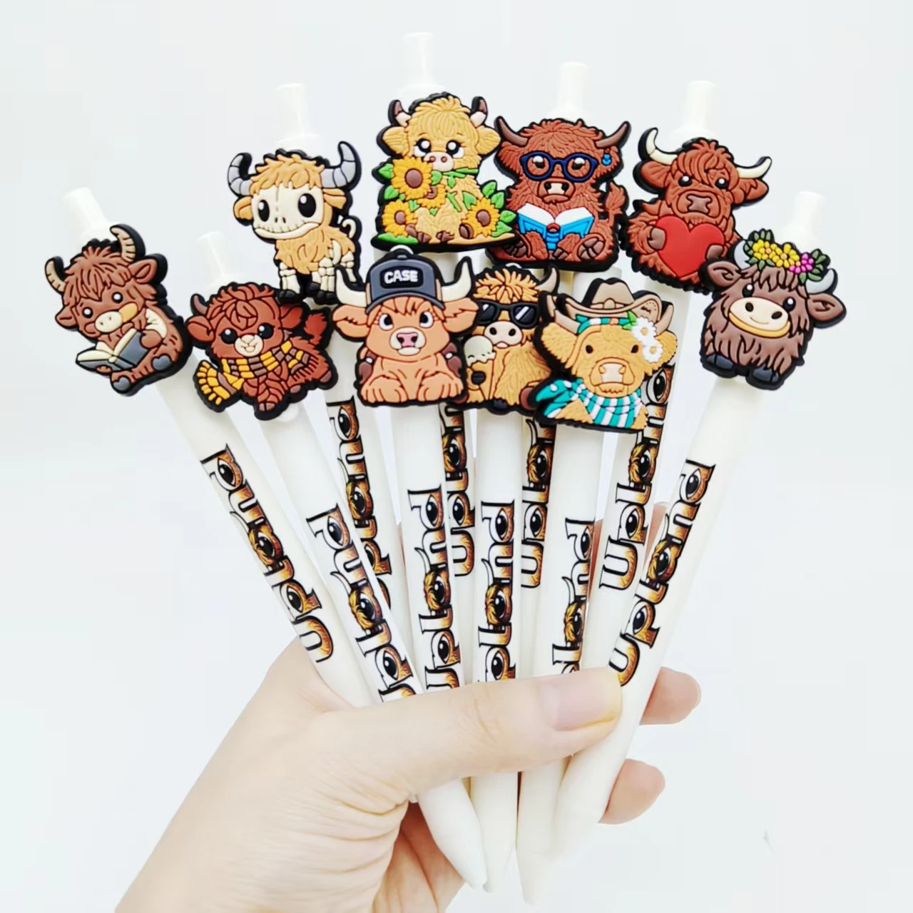 

7pcs/15pcs highland yak styling patch ballpoint pen white series printed pattern gel pen